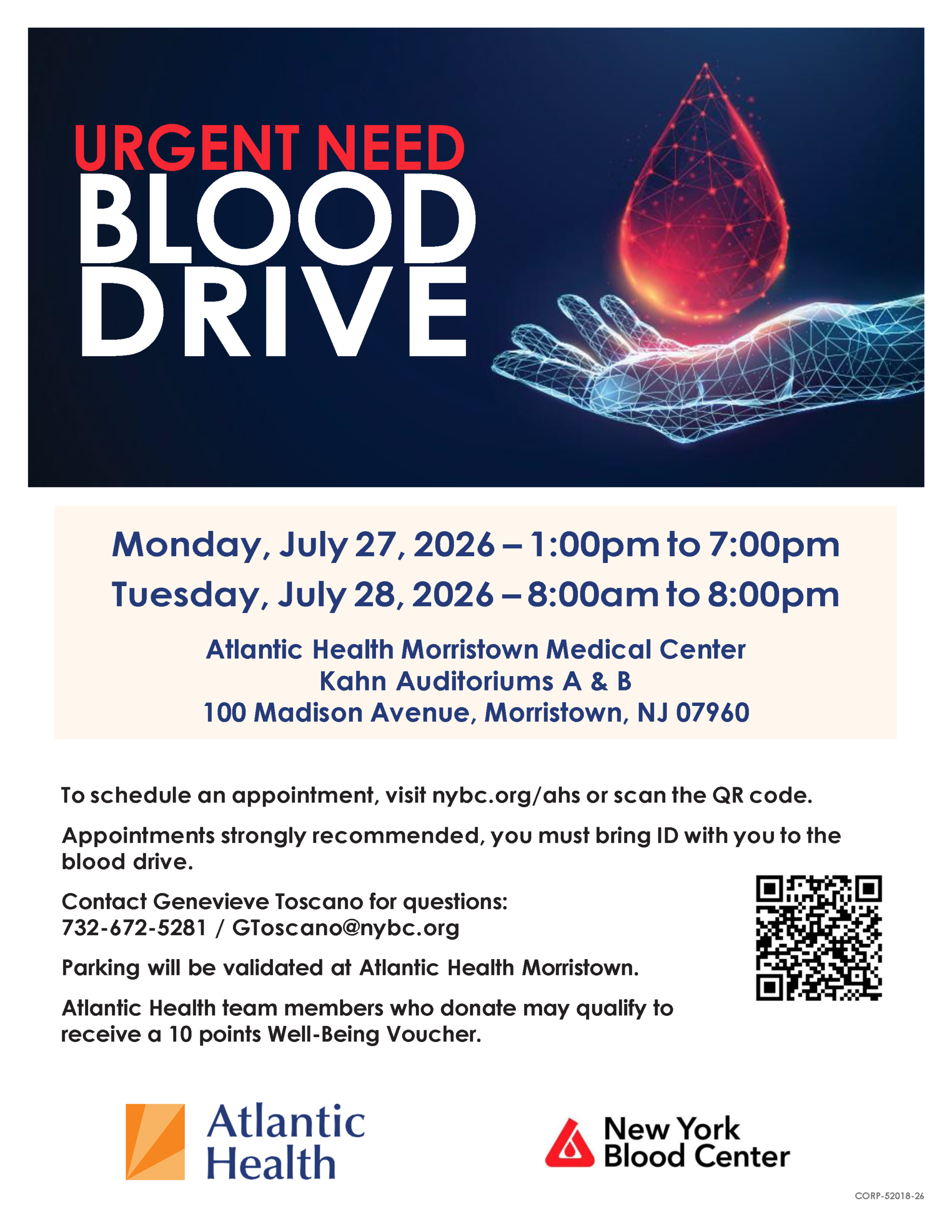 Blood Drive AHS Morristown July 2026